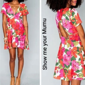 Show Me Your Mumu Ibiza Mini Dress Bahama Mama Tropical Hibiscus back cutout Med